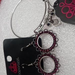 Paparazzi earrings and bracelet silver tone. Fuchsia color stones beautiful